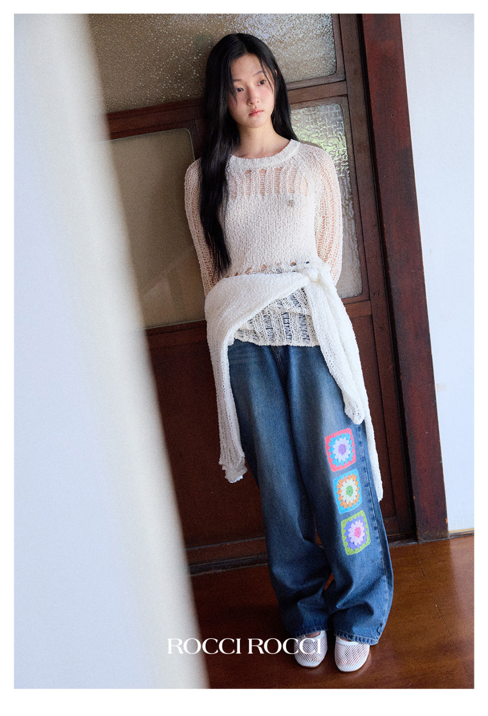 rocci rocci×GRAFIKUS★コラボ★Crochet Jeans [MIDDLE BLUE] rocci rocci×GRAFIKUS☆コラボ☆Crochet Jeans [MIDDLE BLUE