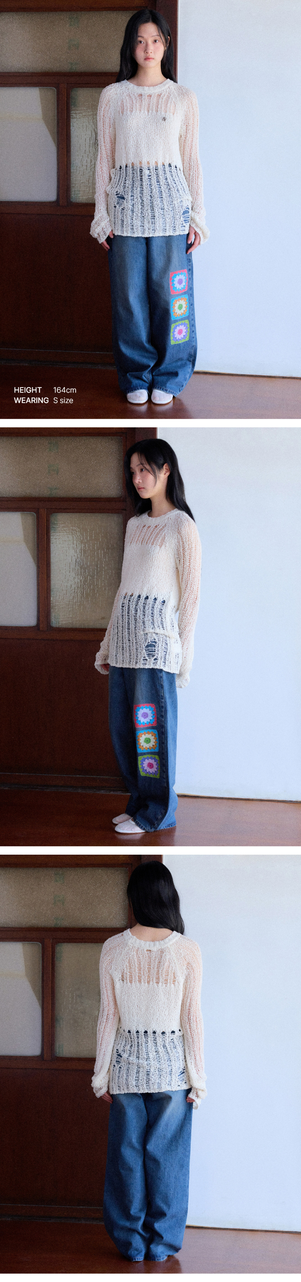 rocci rocci×GRAFIKUS★コラボ★Crochet Jeans [MIDDLE BLUE] rocci rocci×GRAFIKUS☆コラボ☆Crochet Jeans [MIDDLE BLUE