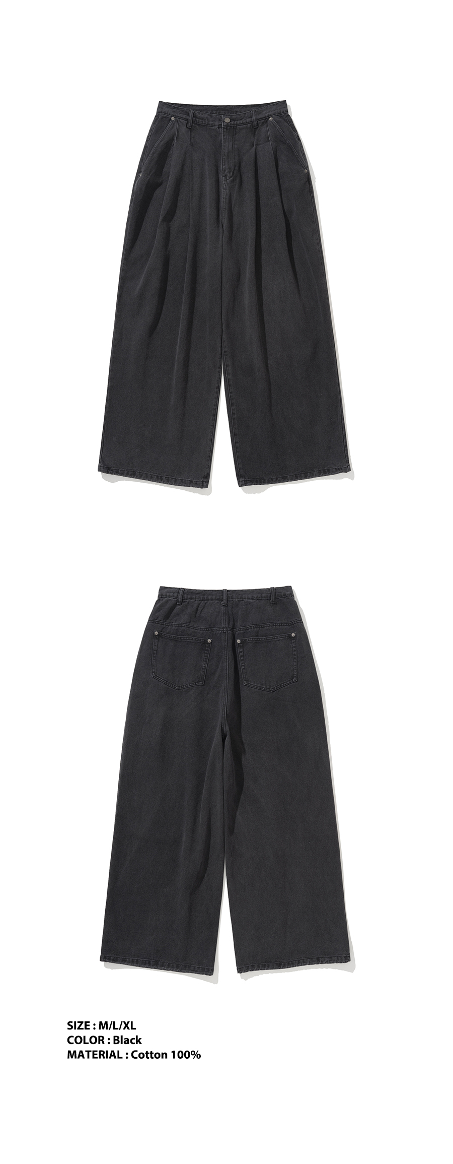 MUSINSA | NOT4NERD Two Tuck Wide Denim Pants - Black