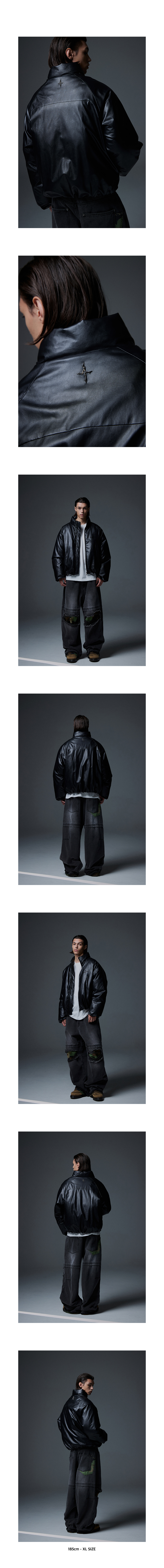 MUSINSA | NOT4NERD Leather Incision Puffer Jacket - Black