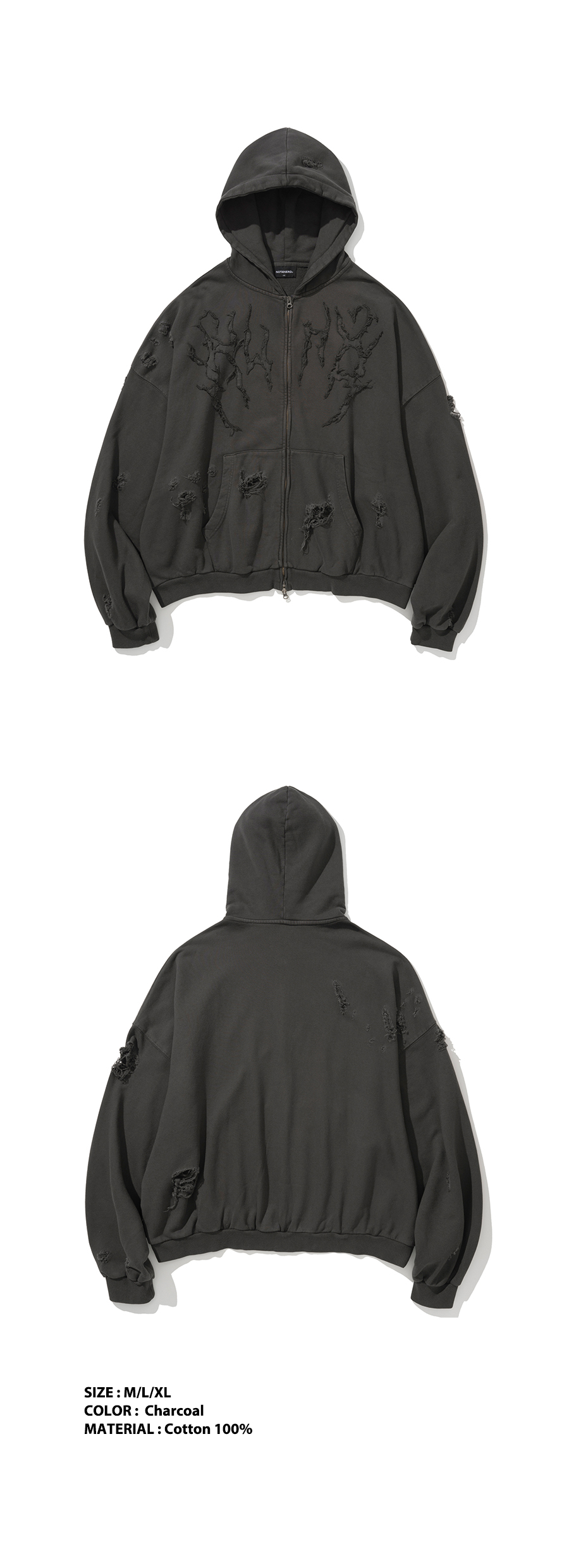 【NOT4NERD】Destroyed N4ND Thunder Logo Pigment Hood Zip up DESTROYED N4ND THUNDER LOGO PIGMENT HOOD ZIP UP – ALAND USA