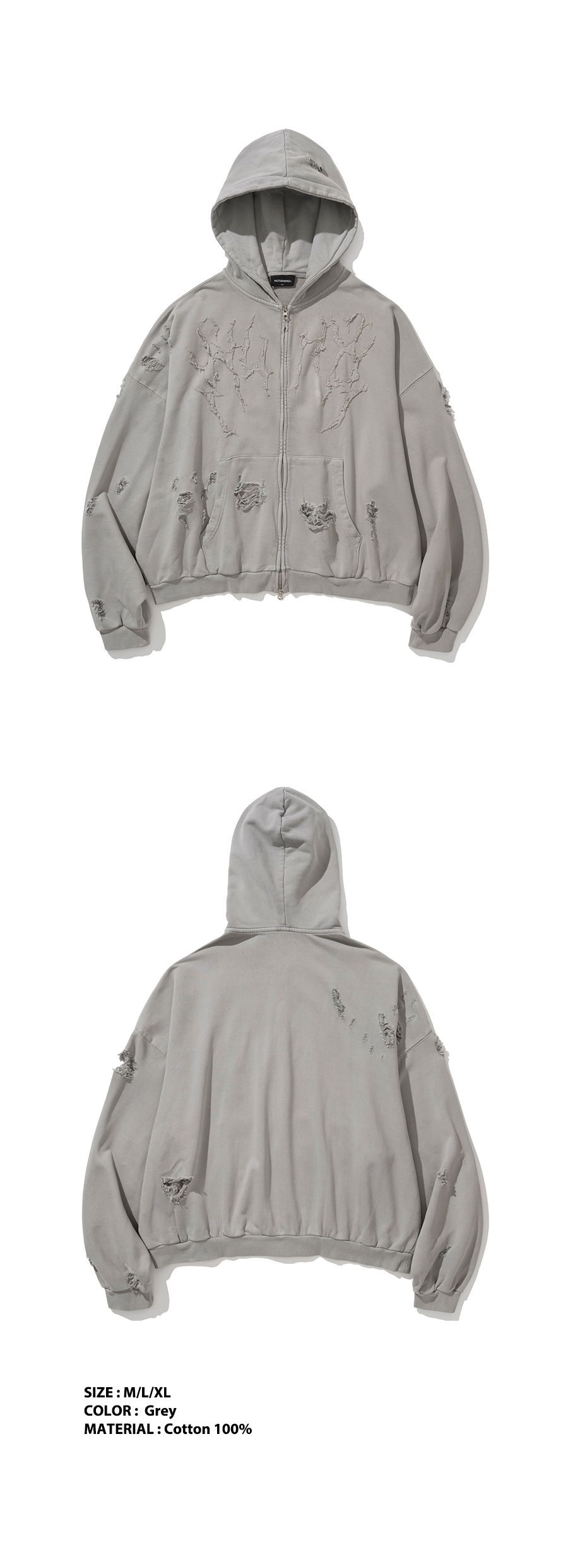 【NOT4NERD】Destroyed N4ND Thunder Logo Pigment Hood Zip up DESTROYED N4ND THUNDER LOGO PIGMENT HOOD ZIP UP – ALAND USA