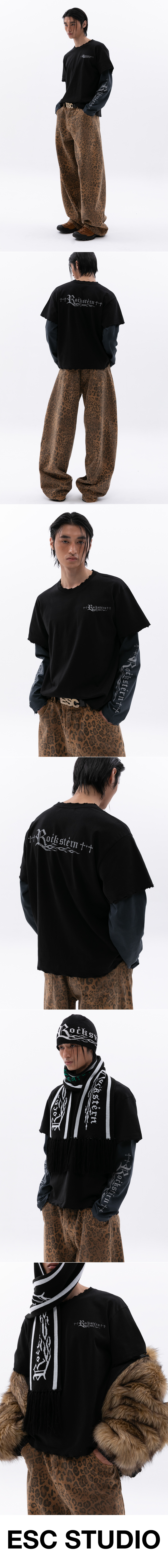 【ESC STUDIO】24SS★ damage washing piercing t-shirt MUSINSA | ESC STUDIO damage washing layered t-shirt(black)