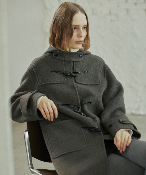 BOUCLE DUFFLE COAT_KHAKI