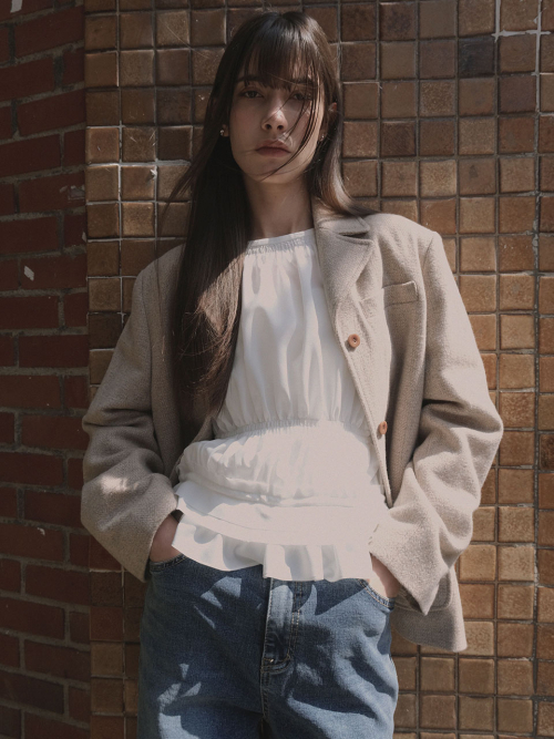 Однобортный твидовый жакет из шерсти (Nut Beige)