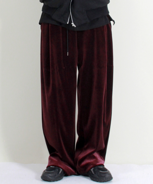 Бархатные Wide брюки с одной складкой Burgundy