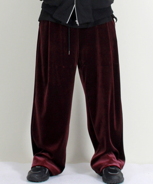 Бархатные Wide брюки с одной складкой Burgundy
