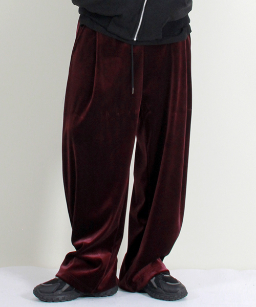 Бархатные Wide брюки с одной складкой Burgundy