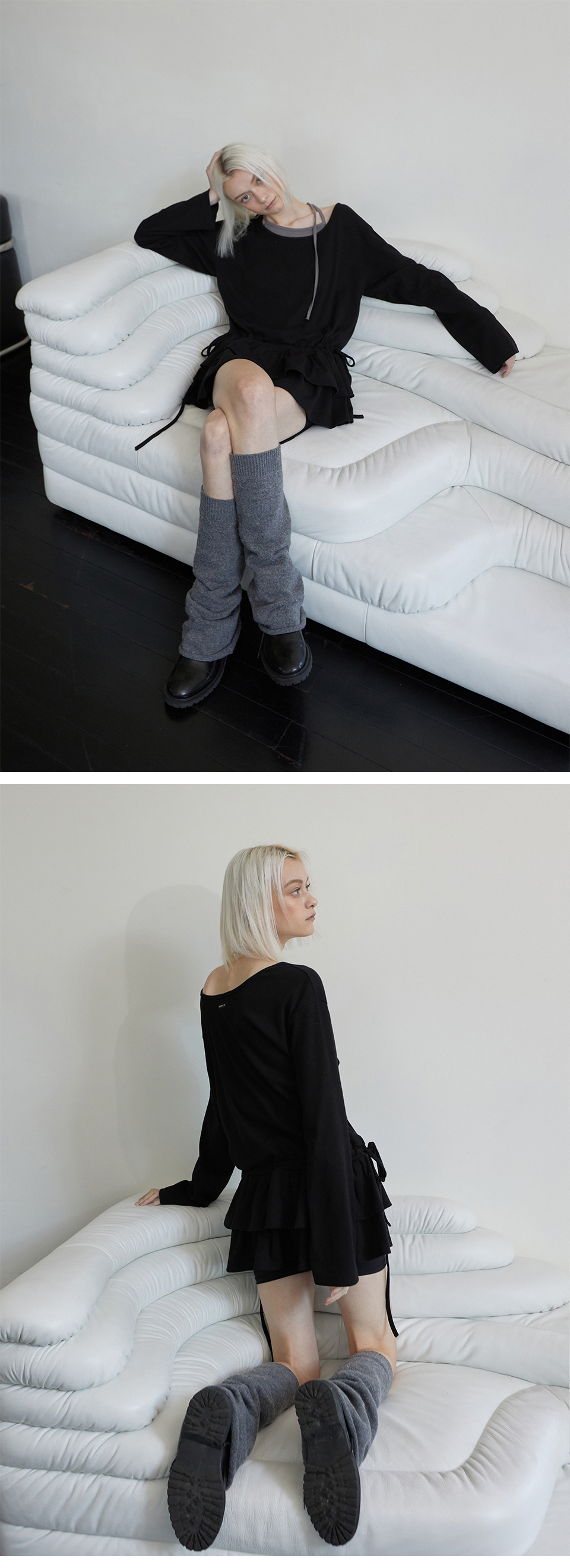 MUSINSA | RENSE Frill Layered Long Sleeve Black