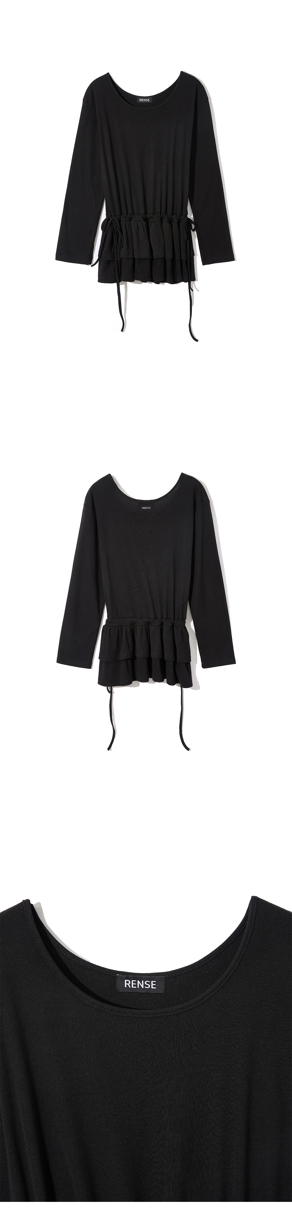 MUSINSA | RENSE Frill Layered Long Sleeve Black