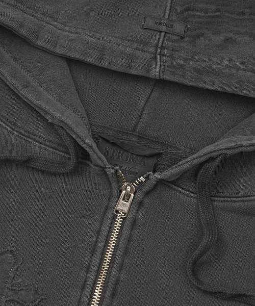 Applique STGM Pigment Washed Oversized Zip-up Hoodie Charcoal
