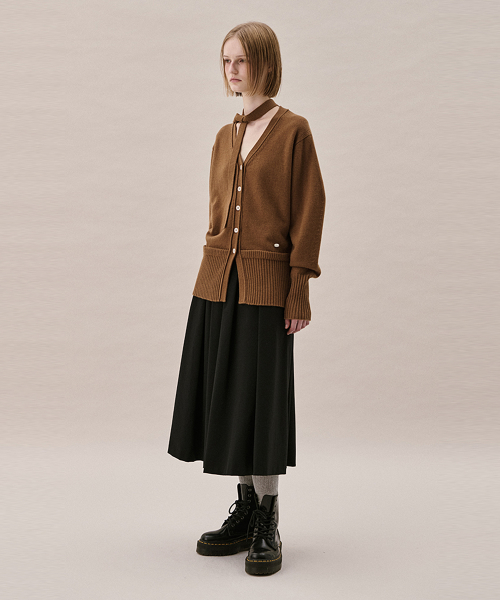 WOOL TIE CARDIGAN_BROWN