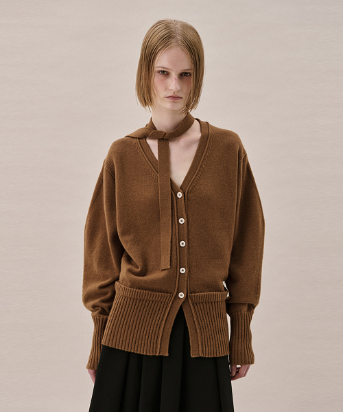 WOOL TIE CARDIGAN_BROWN