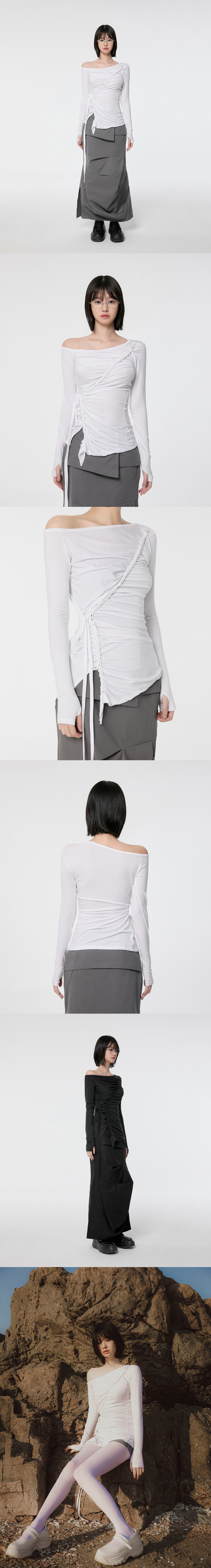 【FLARE UP】Handmade Twisted One-Shoulder Long Sleeve/追跡付 Handmade Twisted One-Shoulder Long Sleeve (FL-117_White