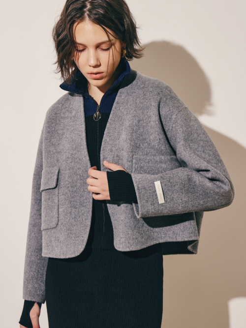 Рукодельное короткое пальто без воротника Ash Grey