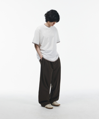 SIGNATURE シグニチャー ダブルタック ワイドスラックス [ディープブラウン] 画像 3