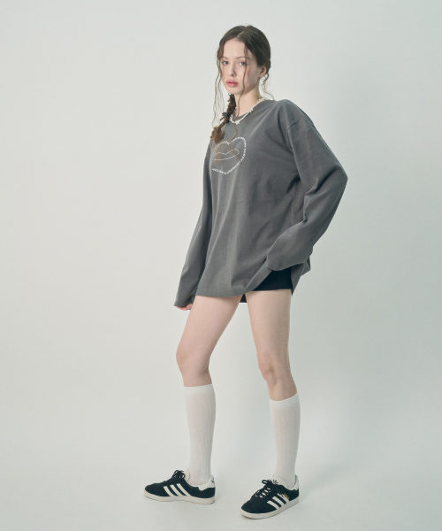 [UNISEX] Lettering Symbol Oversized Long Sleeve Charcoal