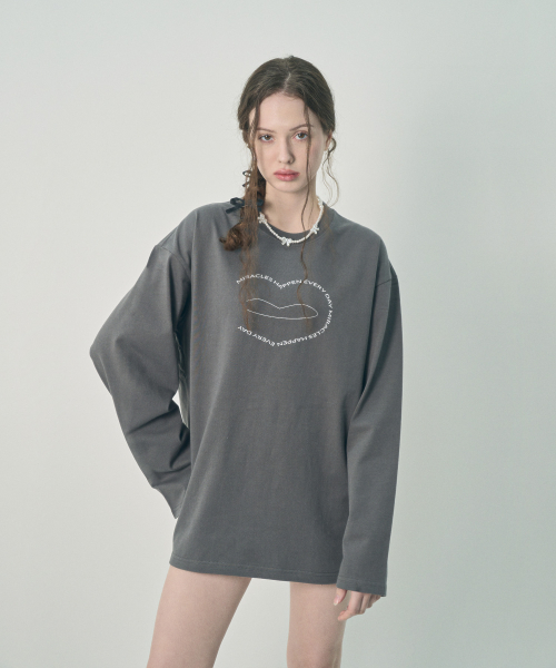 [UNISEX] Lettering Symbol Oversized Long Sleeve Charcoal