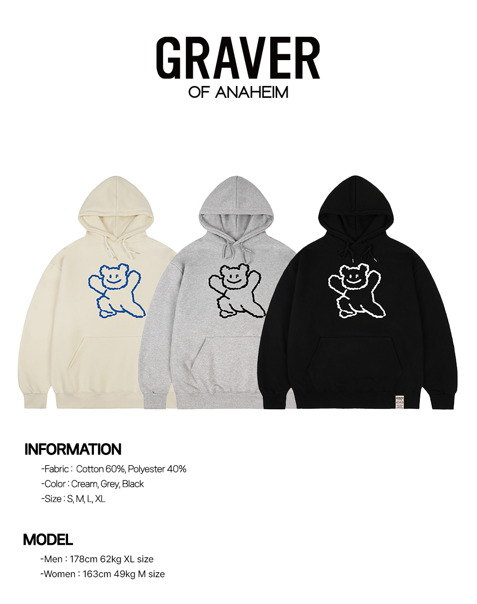 MUSINSA | GRAVER [UNISEX] Big Line Bear Smile Hoodie_Gray