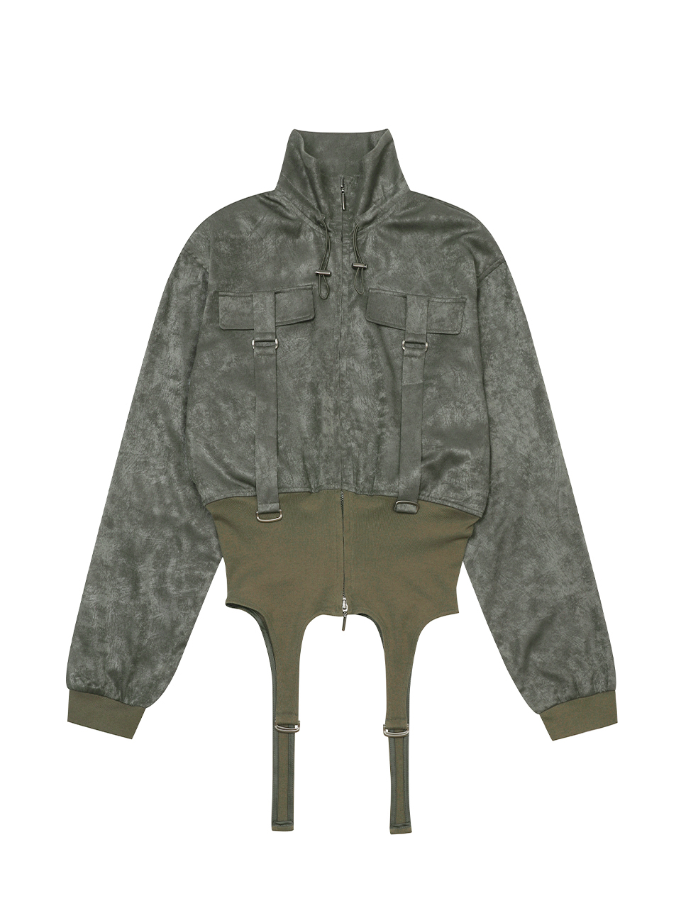 GLOSSY BELT HIGH NECK ZIP-UP KHAKI 상세 이미지 5
