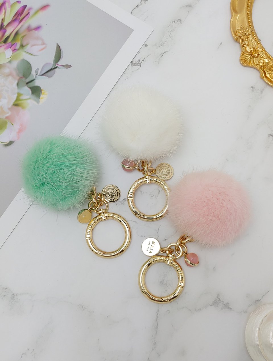 Collection shot of several colors (Mint A, Ivory, Pink)