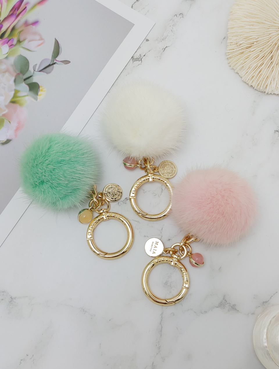 Collection shot of several colors (Mint A, Ivory, Pink)