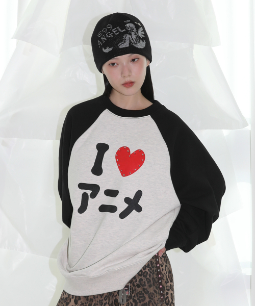 Реглановый свитшот I Love Anime Black