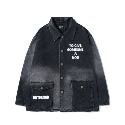Leather Collar Vintage jacket (Black denim)