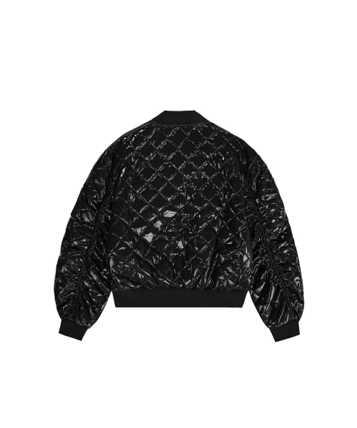 GLOSSY I LOVE OY QUILTED JACKET - BLACK