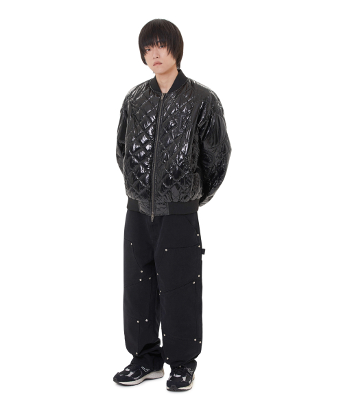 GLOSSY I LOVE OY QUILTED JACKET - BLACK