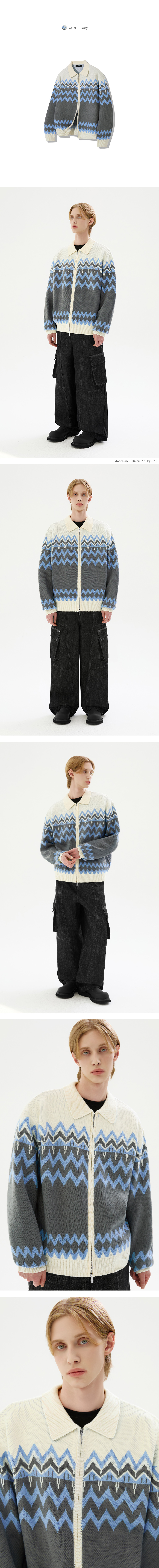 ニット・セーター [TRILLION] NORDIC JACQUARD COLLAR NECK 2WAY ZIP UP KNIT MUSINSA | TRILLION Washable Nordic Jacquard Caraneck 2WAY