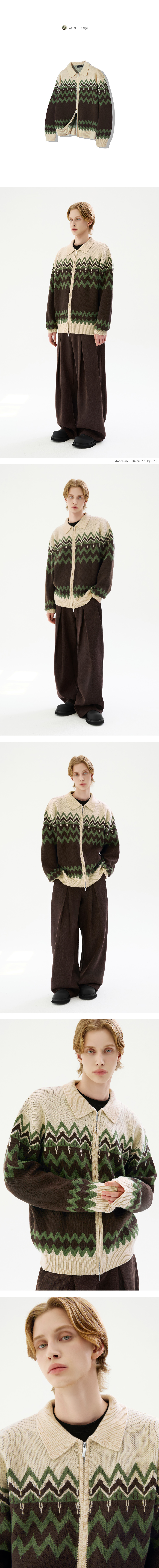 ニット・セーター [TRILLION] NORDIC JACQUARD COLLAR NECK 2WAY ZIP UP KNIT TRILLION] NORDIC JACQUARD COLLAR NECK 2WAY ZIP UP KNIT
