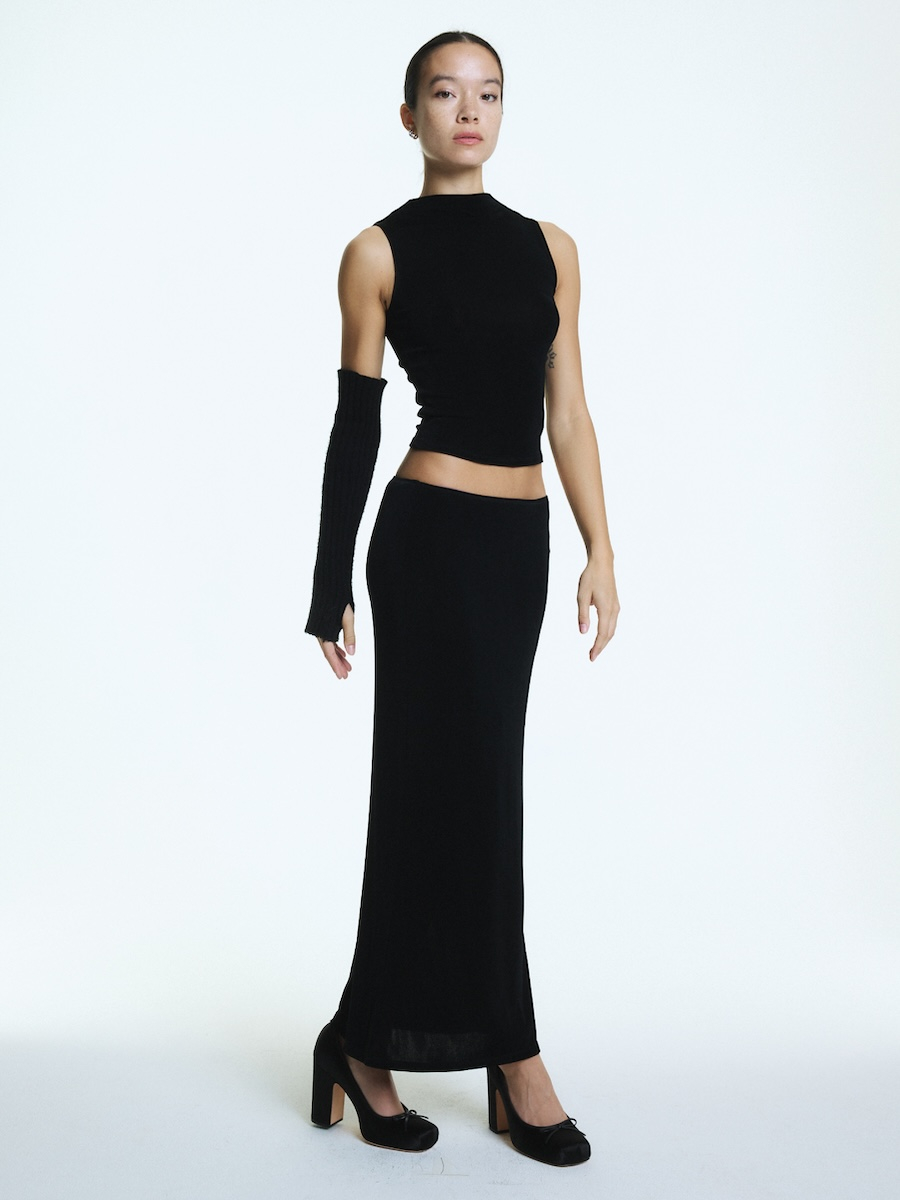 MUSINSA | GLOWNY G BOX LONG SKIRT (BLACK)