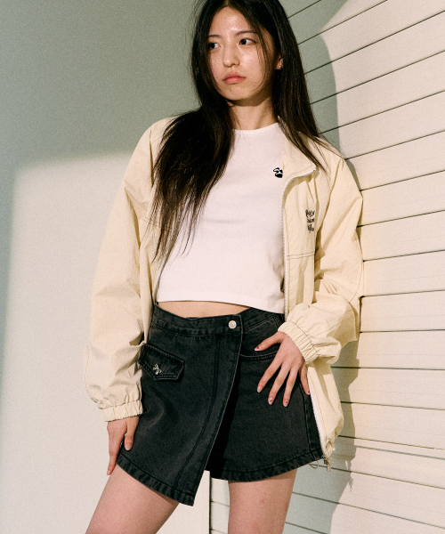 Wrap Denim Skirt Pants Washed Black