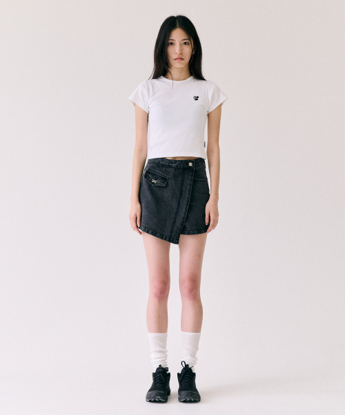 Wrap Denim Skirt Pants Washed Black