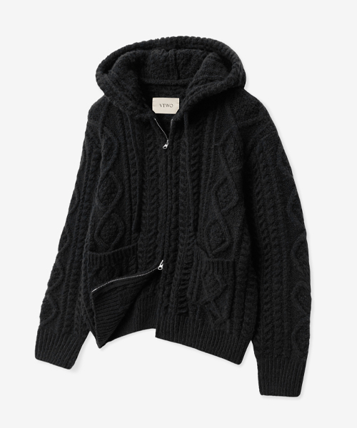 Вязаное худи Wool Brush Cable Two-way Black
