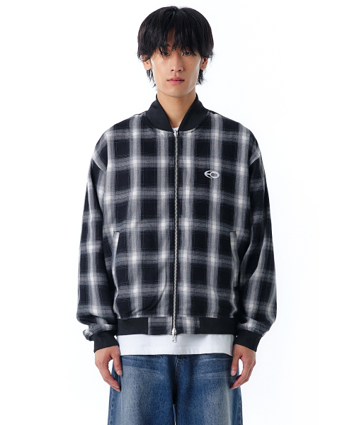 REVERSIBLE CHECK BLOUSON JACKET-BLACK