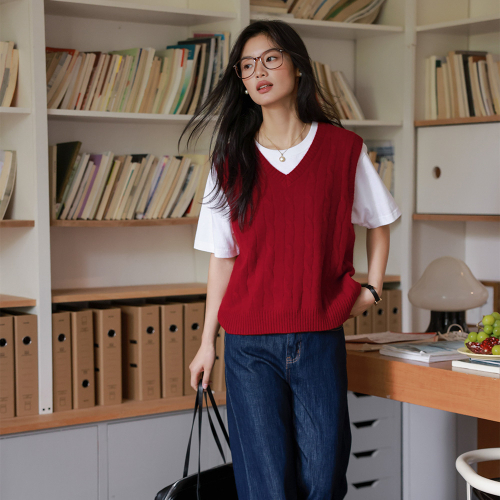 LS_Basic v-neck knit vest_4color