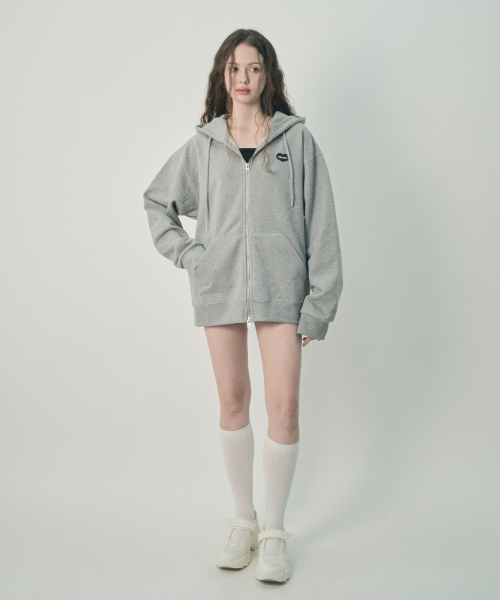 [UNISEX] Back Cracked Logo Zip-Up Hoodie Melange