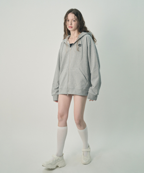 [UNISEX] Back Cracked Logo Zip-Up Hoodie Melange