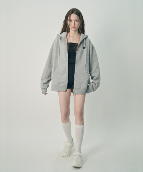 [UNISEX] Back Cracked Logo Zip-Up Hoodie Melange