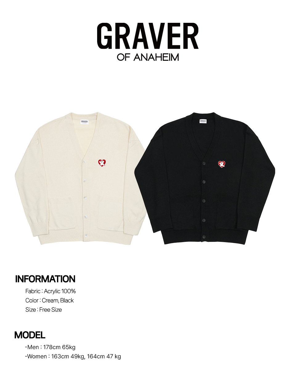 [GRAVER]★POLAR BEAR RED HEART EMBROIDERY KNIT CARDIGAN Designer fashion, Seoul-fully created | W Concept