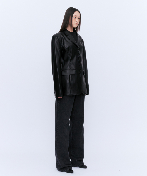 BUTTON LEATHER JACKET BLACK