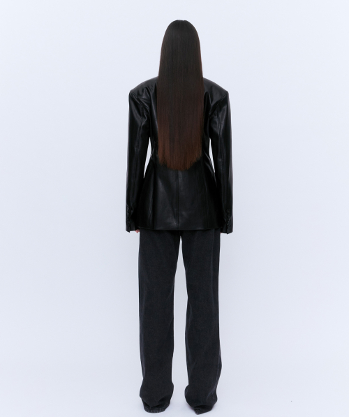 BUTTON LEATHER JACKET BLACK