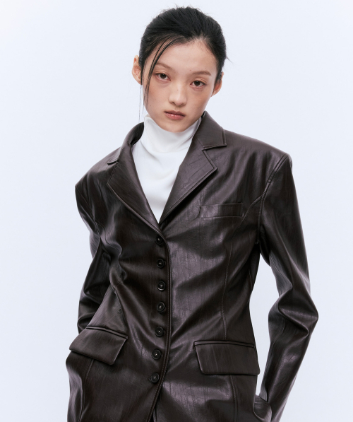 BUTTON LEATHER JACKET BROWN