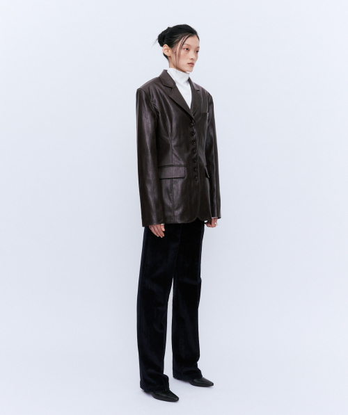 BUTTON LEATHER JACKET BROWN