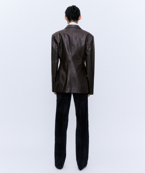 BUTTON LEATHER JACKET BROWN