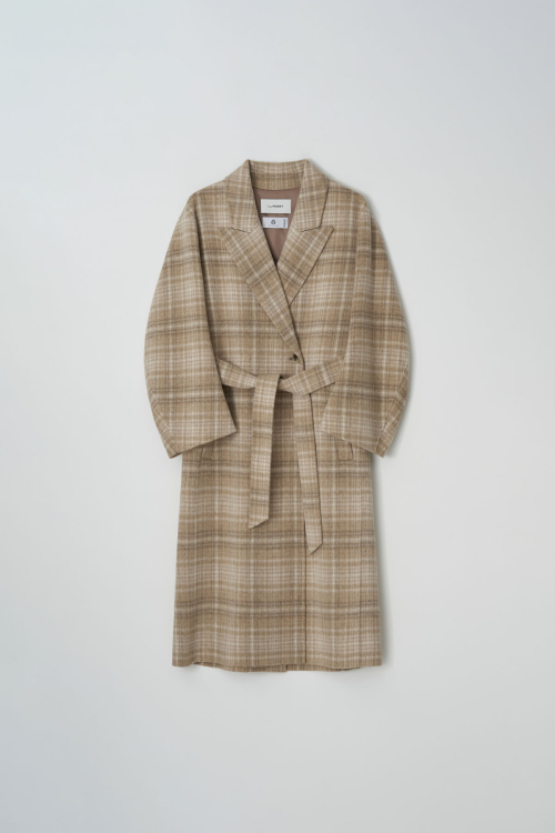 CHECK LONG HANDMADE COAT - Beige