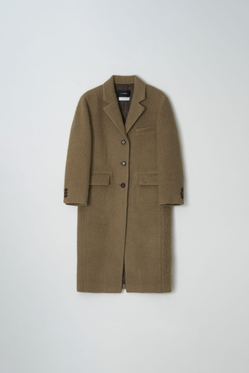THREE BUTTON ALPACA LONG COAT - Khaki Beige