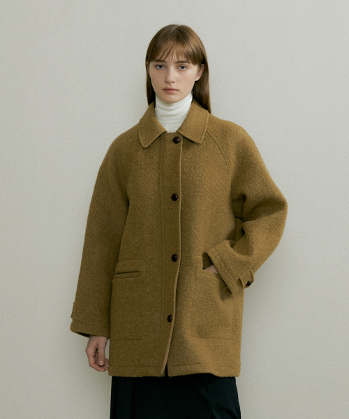 ALPACA BOUCLE HALF ZIPUP COAT - Khaki Beige